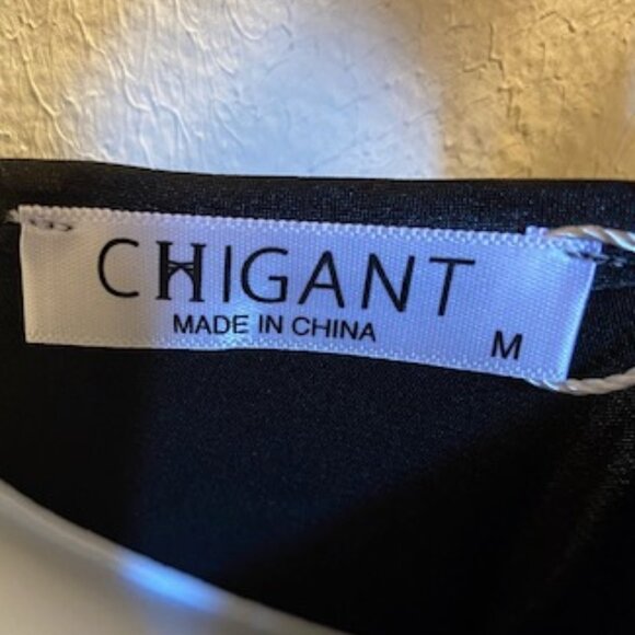 Women's CHIGANT Silk (Size: M) Black Long Sleeve Blouses - Picture 2 of 8